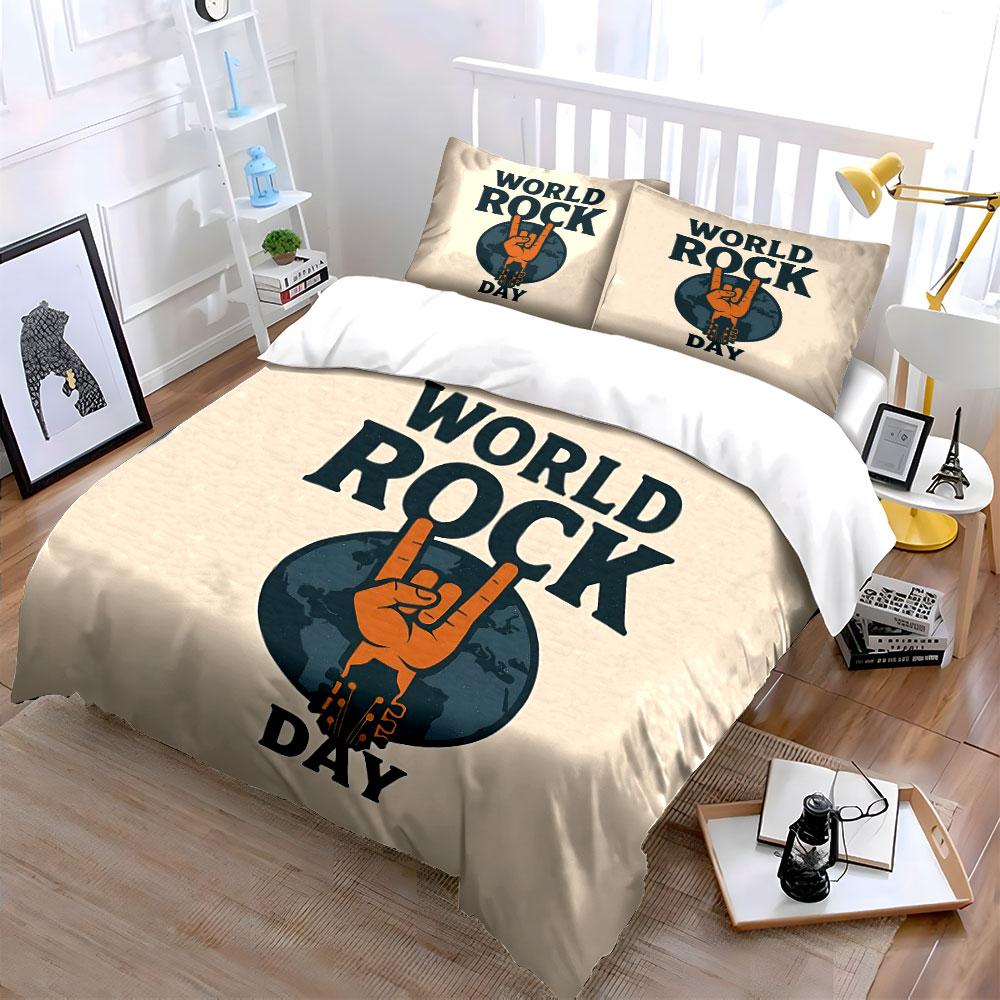World Rock Day Celebration Bedding Duvet Cover Set Duvet Cover Pillowcases (1*Duvet Cover 2*Pillowcases, without duvet insert)