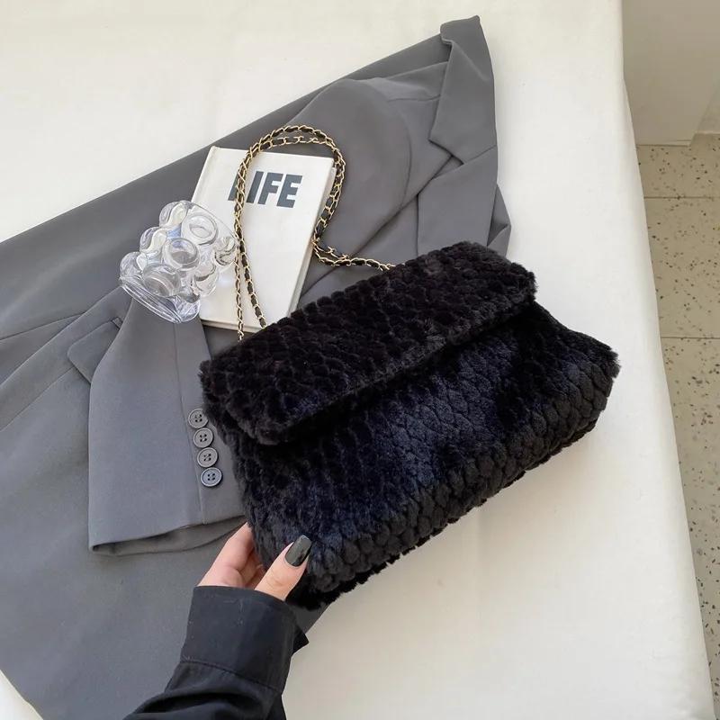 Сумка через плечо из меха ручной работы с вышитой ромбической цепочкой, большой вместимости, новая мода