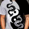 Men's T-shirt 3D Printing Taiji Dragon Pattern Black and White Color Collision Fashion Summer Round Neck Men's Short Sleeve Tops