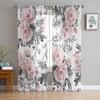 Bouquet Flowers Pink Roses Vintage White Chiffon Sheer Curtains for Living Room Bedroom Decoration Window Voiles Tulle Curtain