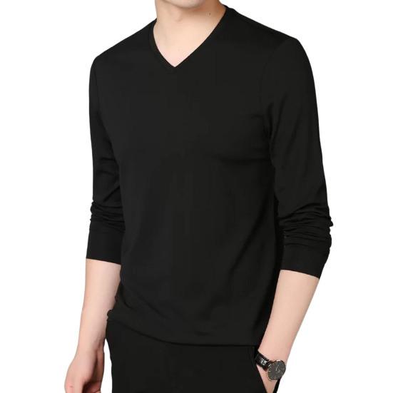 Men Fall Spring Top V Neck Long Sleeves Pure Color Slim Fit