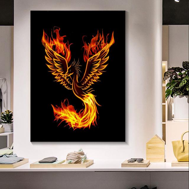 Рамка из цельного дерева Абстрактная картина маслом Феникс Холст Картина Стена Красивая современная благородная птица Художественный принт Плакат Гостиная Домашний декор