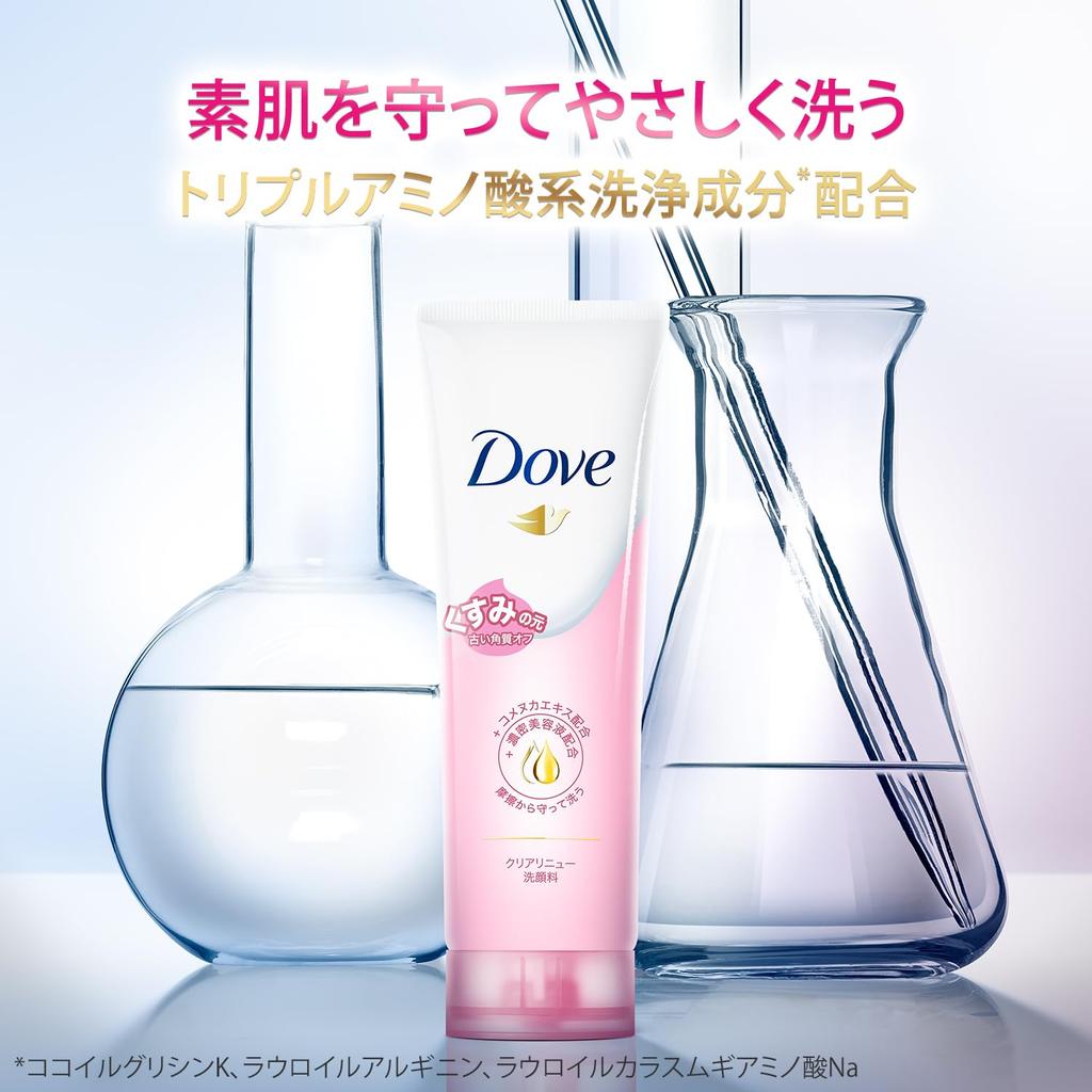 Dove Clear Renew Тонизирующее средство для умывания 130 г x 4 штуки Поставляется с листовкой Нежный цветочный аромат Отшелушивающий, Тусклый,