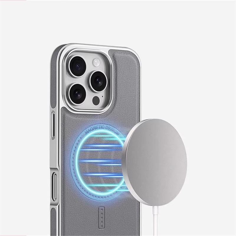 Роскошный чехол из ПУ кожи с гальваническим покрытием для iPhone 13 14 15 16 17 18 Pro Max, с магнитной беспроводной зарядкой Magsafe, противоударная крышка