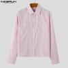 INCERUN Spring Men Lapel Long Sleeve Striped Shirts Casual Baggy Tops