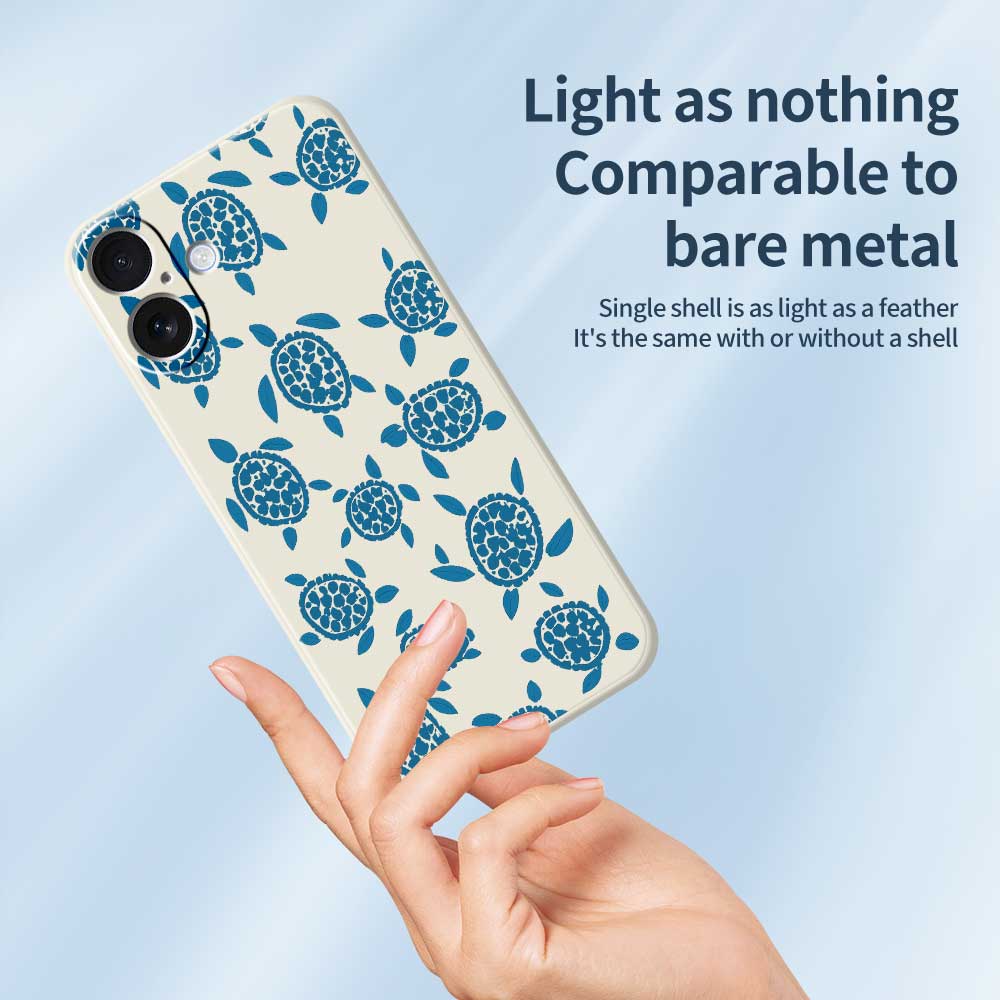 For iPhone 17 Case Blue Turtle Pattern Printing Straight Edge TPU Phone Back Cover