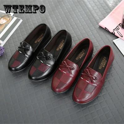 Весенне-осенние туфли для мамы, нескользящая повседневная женская рабочая обувь на мягкой подошве на плоской подошве, женская кожаная обувь