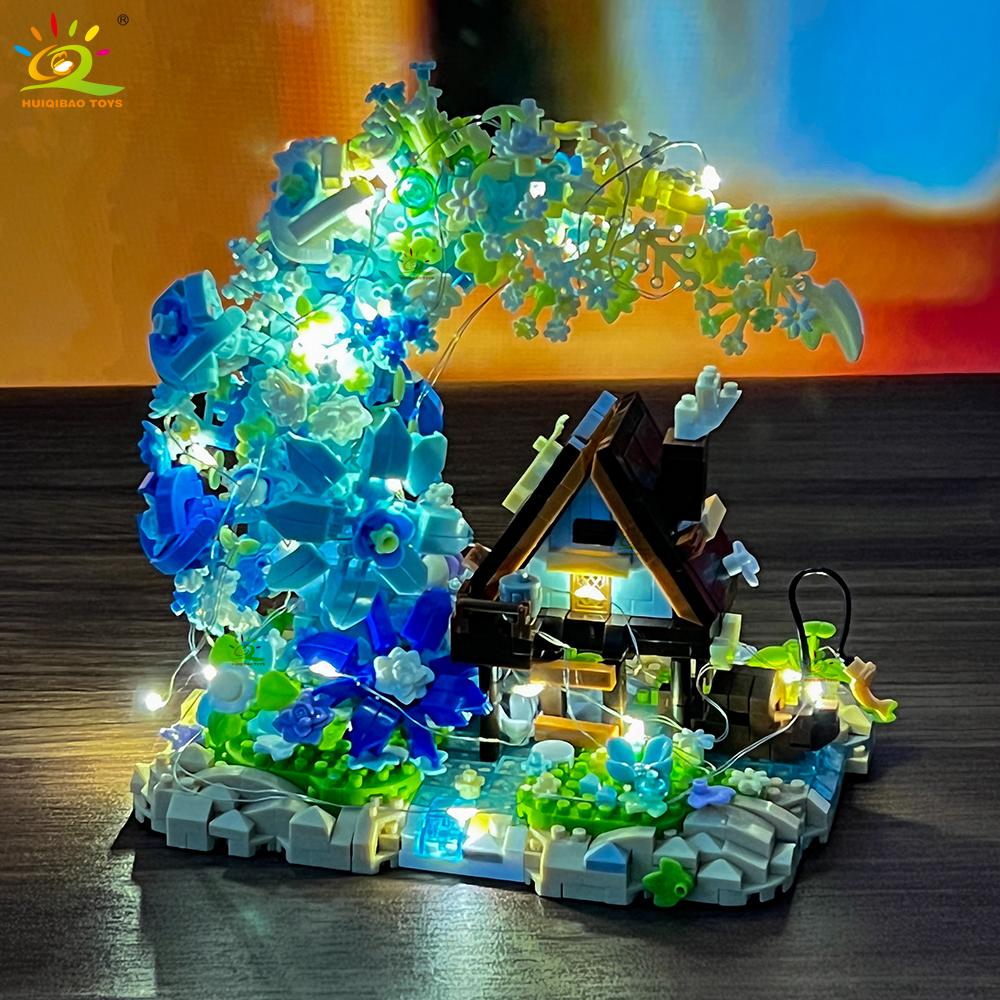 1343 детали MOC Цветочный Лунный Дом Микро Строительный Блок деревянный дом Модель Алмазный Кирпич Игрушка для Детей Декор Стола