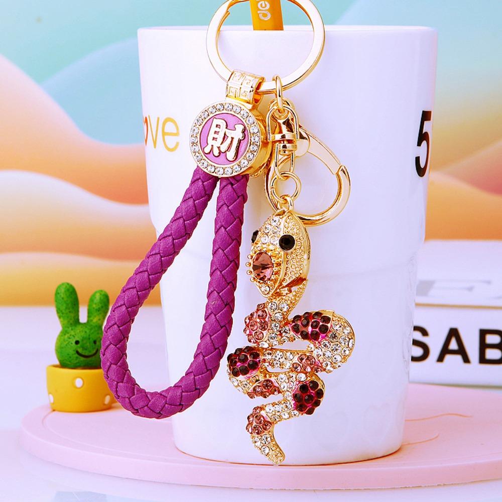 Fortune Rhinestone Snake Keychain Exquisite Women's Bag Pendant Cute Snake Lucky Pendant  Couple