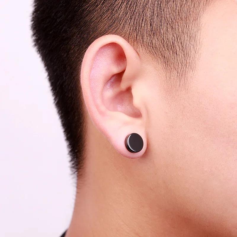 Classic 6/8/10 mm Double Side Black Magnet Round Circle Punk 316L Stainless Steel Stud Earrings for Women Men Magnetic Ear Studs