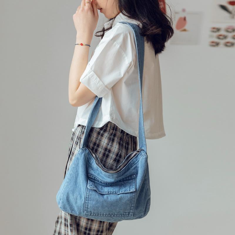 Сумка из джинсовой ткани, женская сумка-мессенджер, простая модная маленькая сумка, студенческая сумка на плечо, универсальная холщовая сумка
