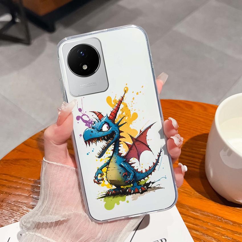 Для Vivo Y02 Y02A Y02S Y10 Y11 Y12 Y12a Y15 Y15a Y16 Y17 Y19 Прозрачные ТПУ Чехлы с Рисунком Морского Кита Ударопрочные Задние Крышки Для Vivo Силиконовый Корпус Телефона