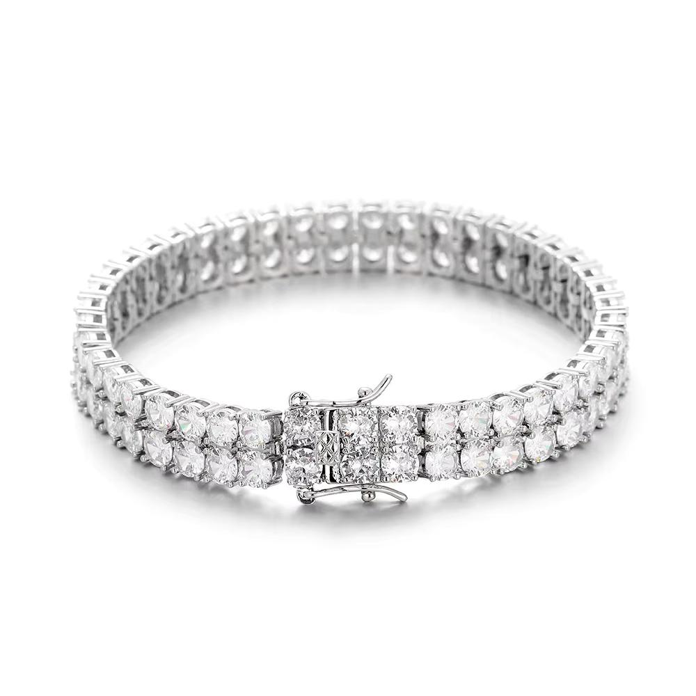 12mm 316L Stainless Steel Double Row CZ Tennis Bracelet 18K PVD Gold Plated Anti Tarnish Waterproof Hip Hop Jewelry
