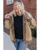 Azura Exchange Khaki Plus Size Leopard Trim Button Up Sherpa Jacket