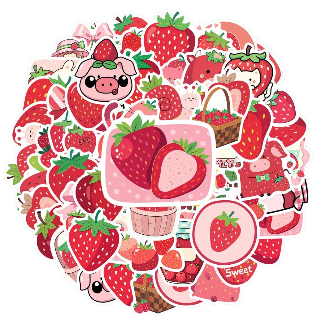 35pcs-50pcs Whimsical Nature Stickers Cute Strawberry Animal Stickers Stationery Stickers For Suitcase Fridge Phone Luggage DIY