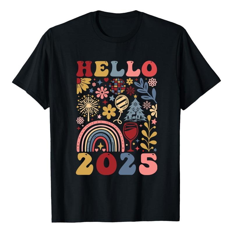 Футболка с принтом «НОВЫЙ ГОД», модная спортивная и досуговая толстовка с капюшоном, с круглым вырезом, свободные футболки с коротким рукавом, женская