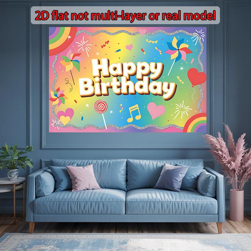 2D plane, cheerful birthday rainbow background cloth, birthday party decoration, living room decoration, polyester fiber