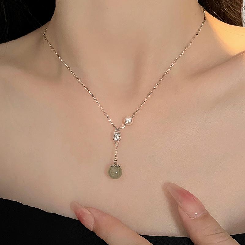 Hotan Jade Pearl Necklace Light Luxury Chinese Style Retro Necklace Fringe Collar Chain New