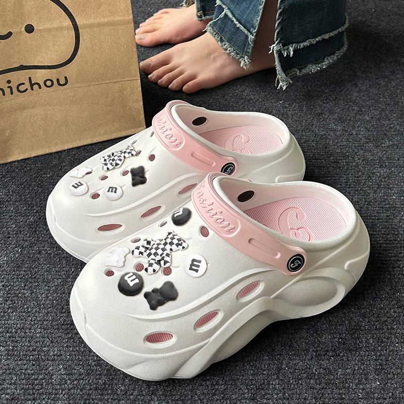 Разноцветные массивные сабо на платформе для женщин, лето 2024, пляжные сандалии с мягкой толстой подошвой, женские нескользящие тапочки на танкетке из ЭВА