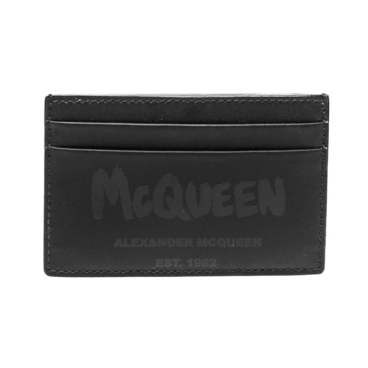 Alexander Mcqueen Мужской кожаный держатель для карт с логотипом в стиле граффити, черный, тонкий кошелек-визитница для ежедневного использования 6021441AAIH10