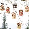 Lightweight Xmas Tree Hanging 6Pcs Vintage Angel Wooden Ornaments, Christmas Decor Set Decorations with Jute String, Rustic Pendant for Home