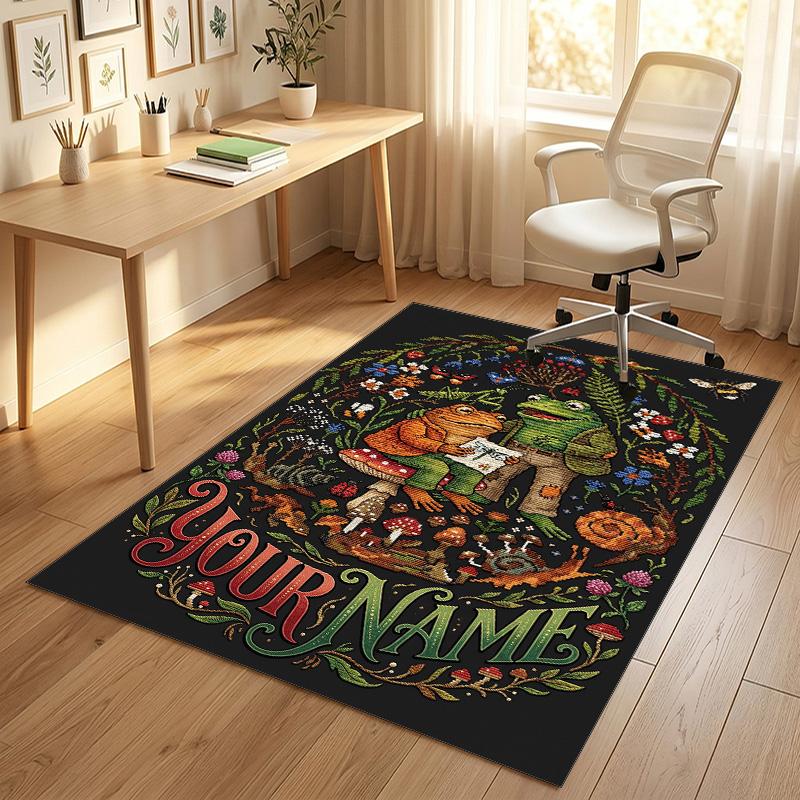 Frogs Theme Soft Crystal Velvet Rug Custom Name & Text Print Non Slip Floor Rug for Bedroom Living Room