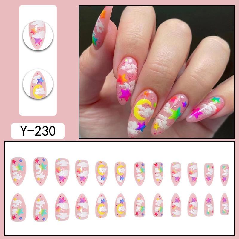 Pre-made Press-On Nails With Gradient Line Design Minimalist INS Style False Nail Tips Women
