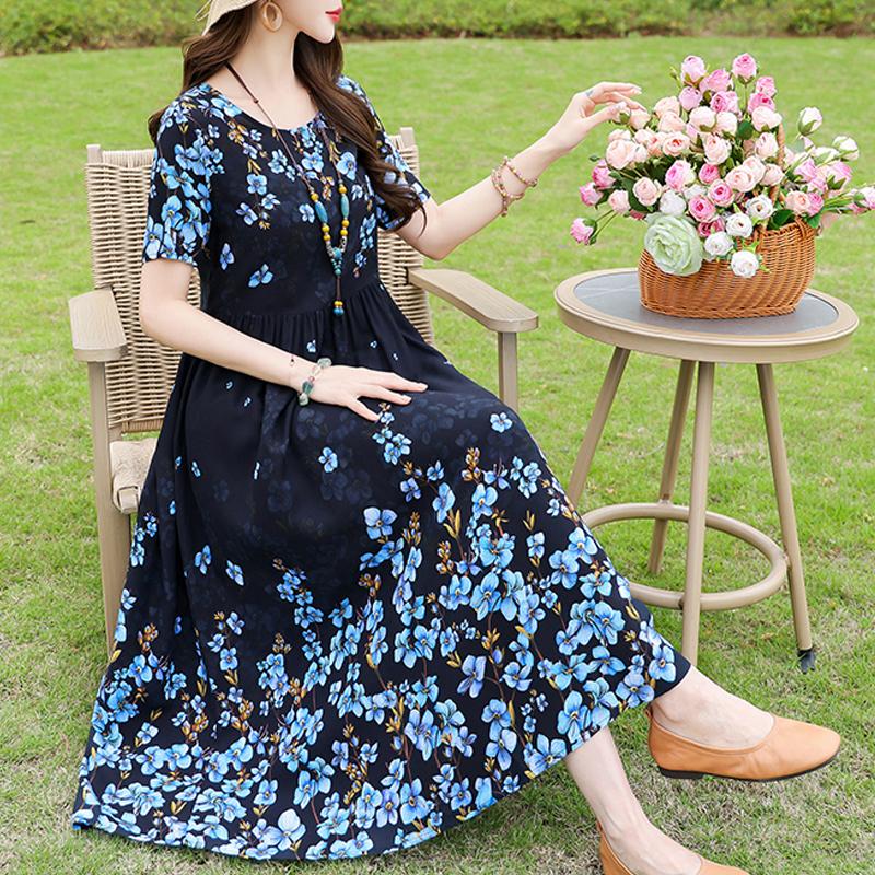Повседневное женское платье летняя винтажная одежда свободные короткие рукава большие размеры элегантные длинные платья
