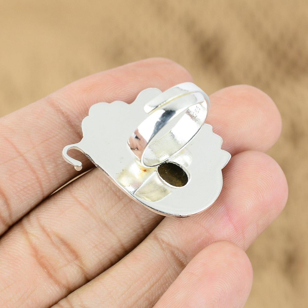 Mothers Day Deal 925 Silver Tiger's Eye Gemstone Handmade Flower Ring Jewelry