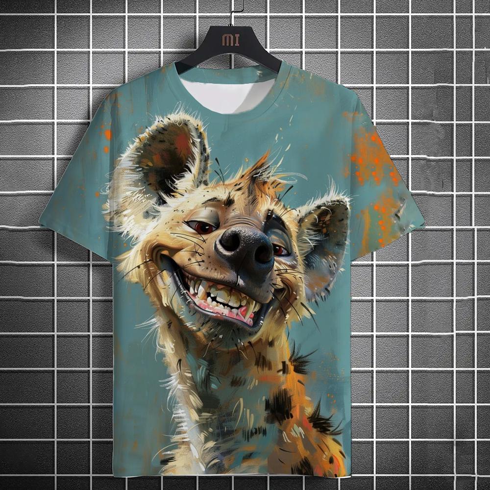 Fashion Men's Casual T-shirt 3D Printing Fun Animal Print Short Sleeve Street Fashion Wolf Fox Print Round Neck Top