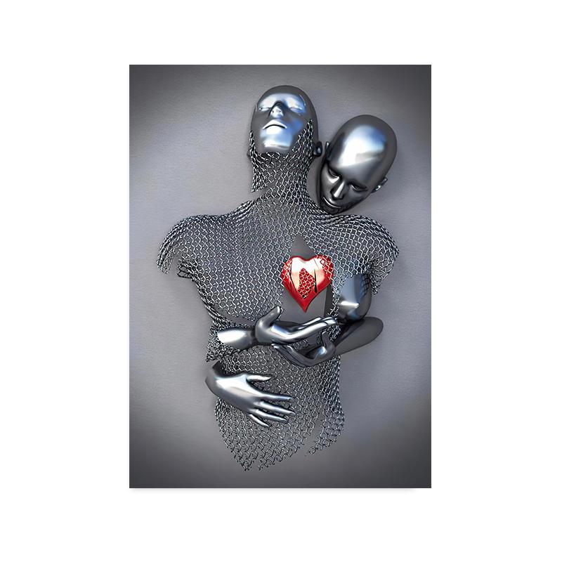 3D Любовь Сердце Серая Металлическая Фигура Статуя Холст Картина Плакаты и принты Современные Настенные Художественные Фотографии для Гостиной Домашний Декор