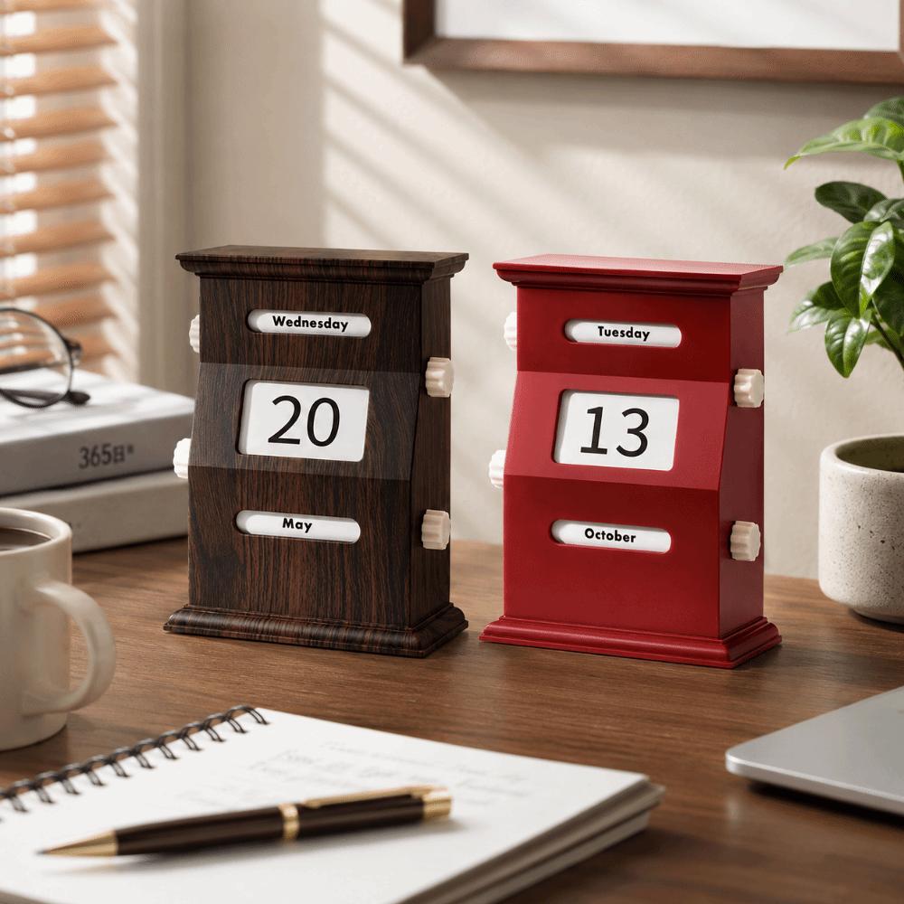 Creative Perpetual Desk Calendar Rotation Desk Date Display Retro Calendar Blocks Handmade Decorative Block Calendar