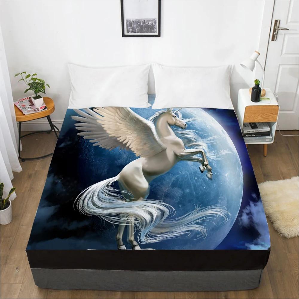 Простыни с рисунком единорога, наматрасник с резинкой, 3D простыня, постельное белье для маленьких детей, девочек и мальчиков 160x200 180x200