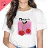 Летняя женская мода с принтом вишни, топы с круглым вырезом, футболки, цветочные графические рукава, женская уличная одежда, простая