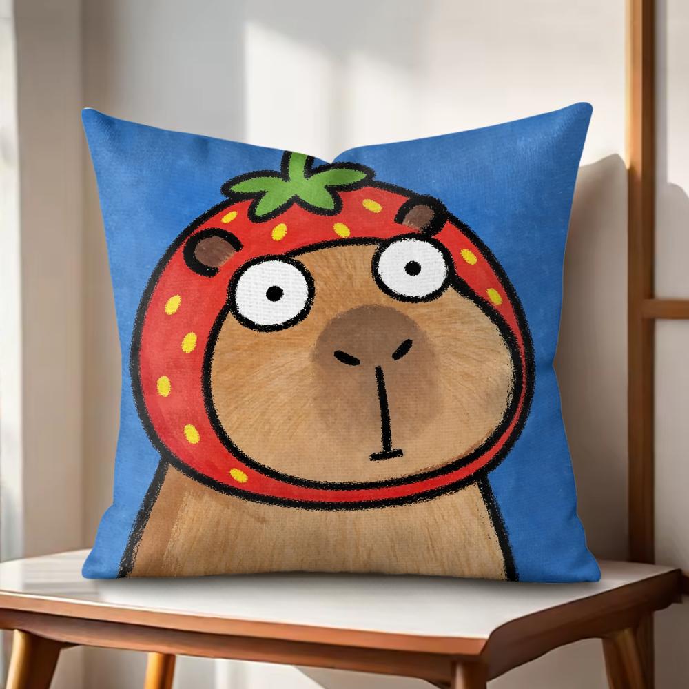 Cute Kapibala Cushion Cover Natural Linen Organic Fabric DoubleSided Printing Couch Pillow Covers Home Decor Gift