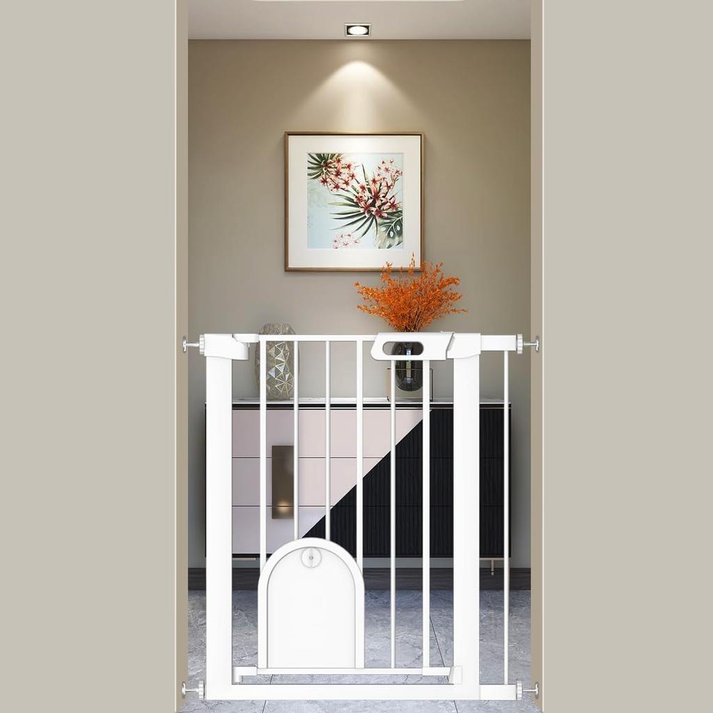 Детские ворота Fairy Baby с дверцей для домашних животных, высота ворот для кошек и собак 76 см, детское ограждение с двойным замком, автоматическое закрытие, двойная дверь, детские ворота, детский защитник