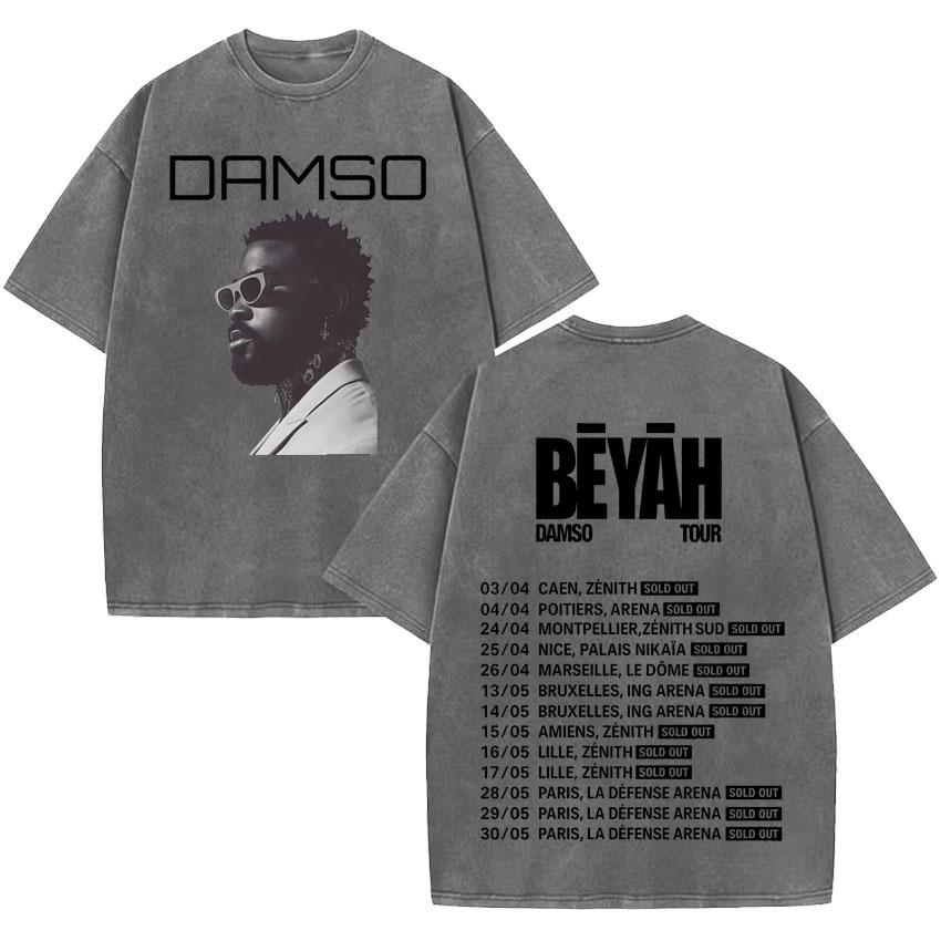 French Singer Damso Beyah Classic Double Sided Print ONeck Vintage Washed Pop Short Sleeve T Shirt Men Women Loose Tshrit