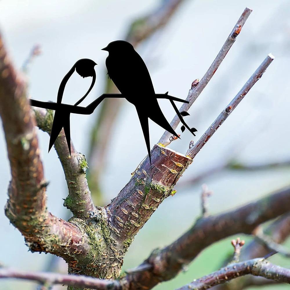3 PCS Metal Bird Silhouette Wall Art Decor Birds On The Branch Metal Bird Statue Wall Decor Metal Wall Hanging