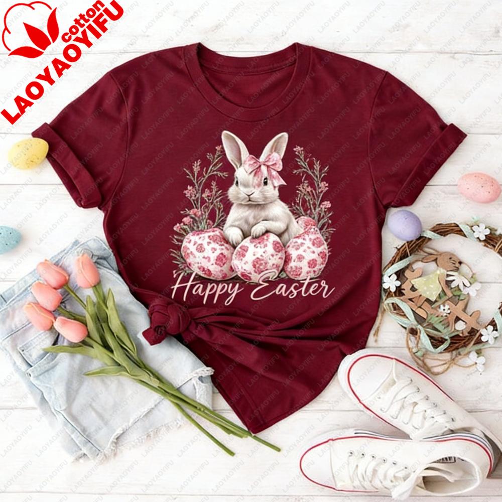 Happy Easter Shirt Cute Easter Bunny Tshirt Graphic Printed Tshirt Women Fashion Daily Life Casual Festival Costumes Cotton Top
