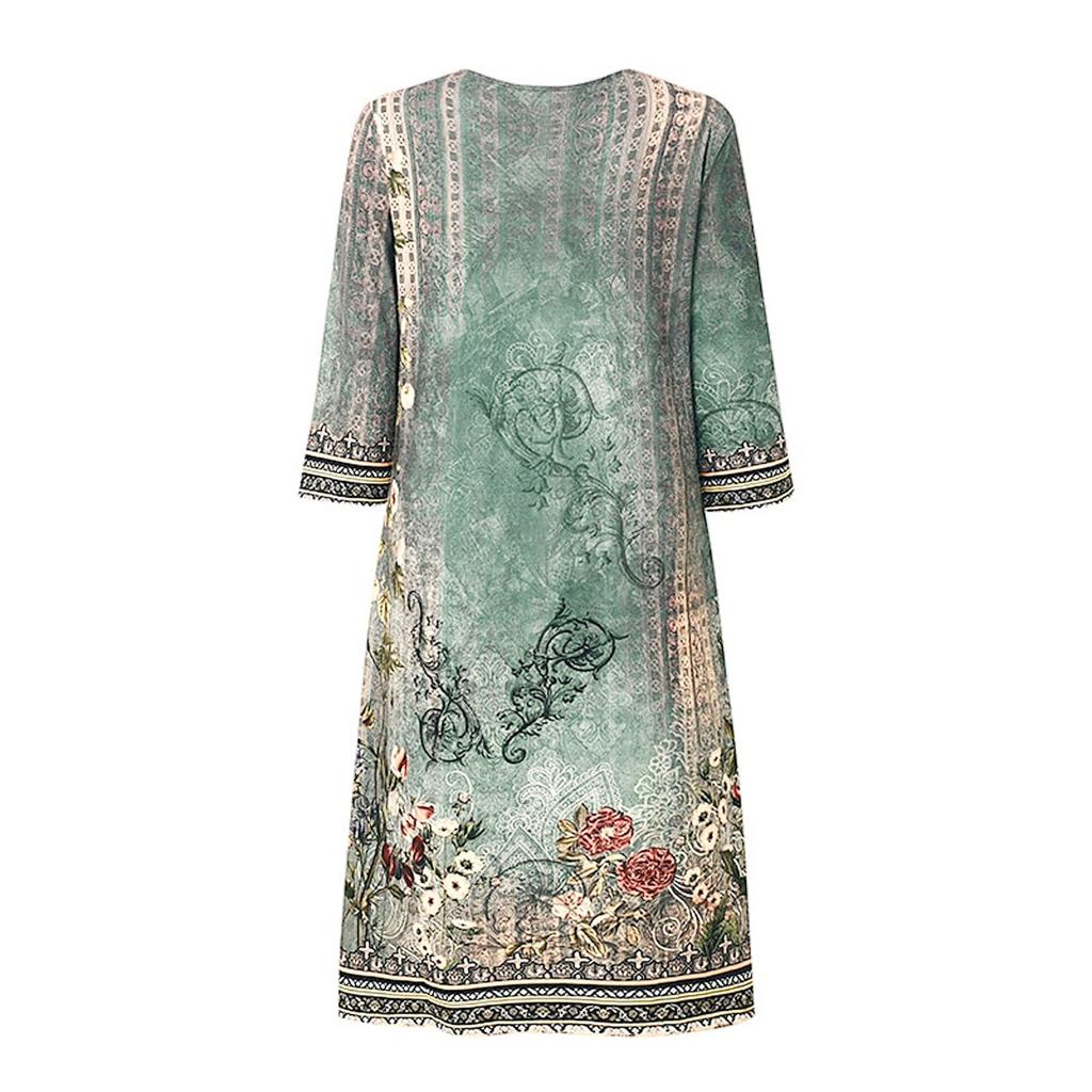 Платья для женщин. Винтажное платье-туника с принтом и талией. Летнее повседневное платье с половиной рукавов.