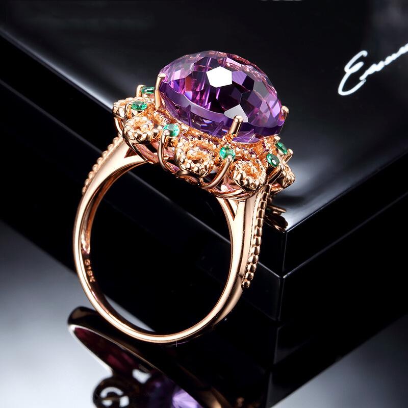 14k Rose Gold Real Amethyst Ring Women Anillos De Bizuteria Real Natural Amethyst Gemstone 14k Rose Gold Jewelry Anillos De Ring