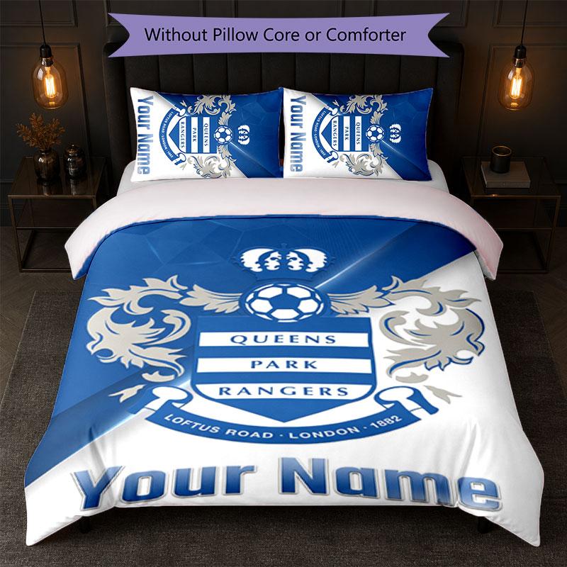 Queens Park Rangers FC Custom Name Text Bedding Set 1 Duvet Cover+2 Pillowcases Soccer Logo Personalized Gift For Special Occasion Bedroom Decor