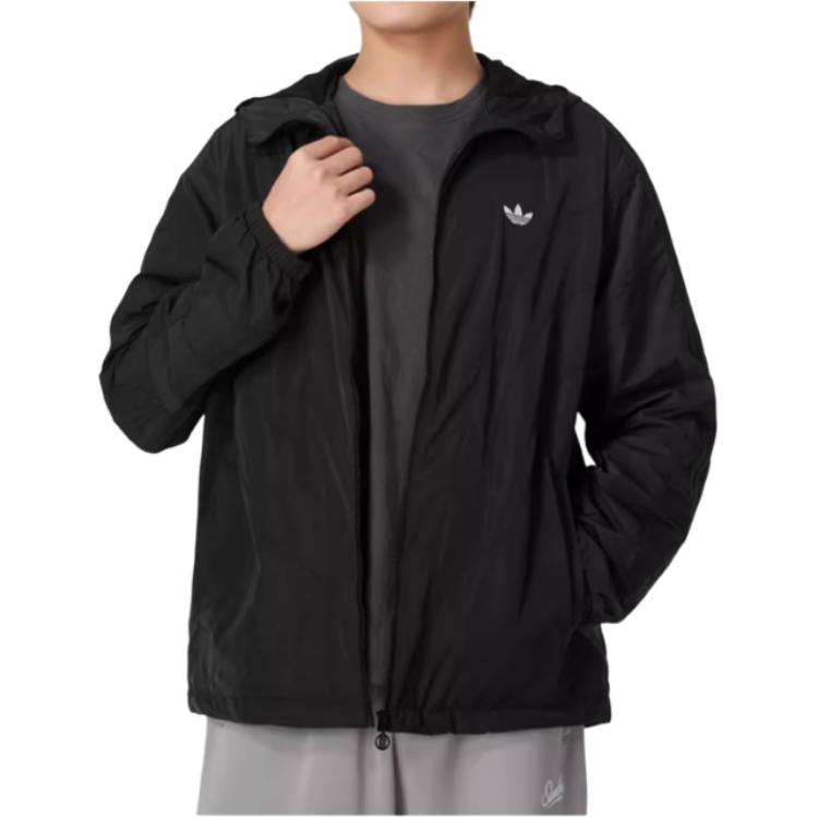 adidas Ветровка Originals Atlanta, однотонная, на молнии, спортивная, с капюшоном, мужская, черная, JD6392