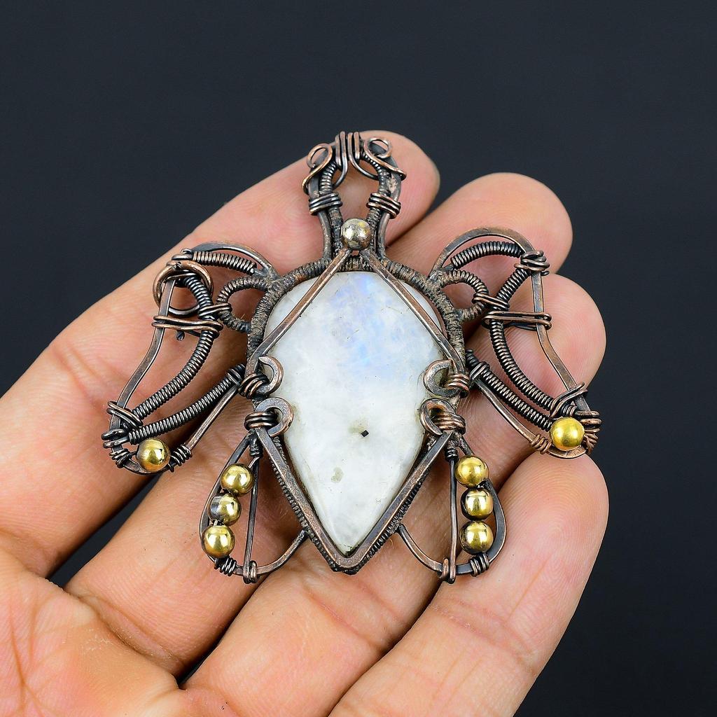 Драгоценный камень в форме черепахи, медная проволока, подвеска ручной работы, ювелирное изделие, подарок