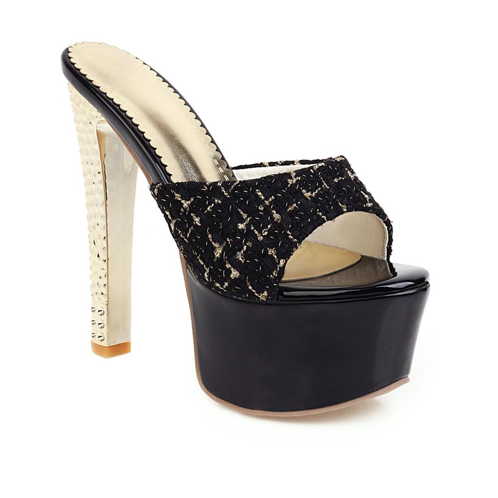 Сексуальные тапочки, женская летняя обувь, уличные туфли на высоком каблуке, шлепанцы на платформе, женские роскошные дизайнерские черно-белые сандалии, женские, большого размера