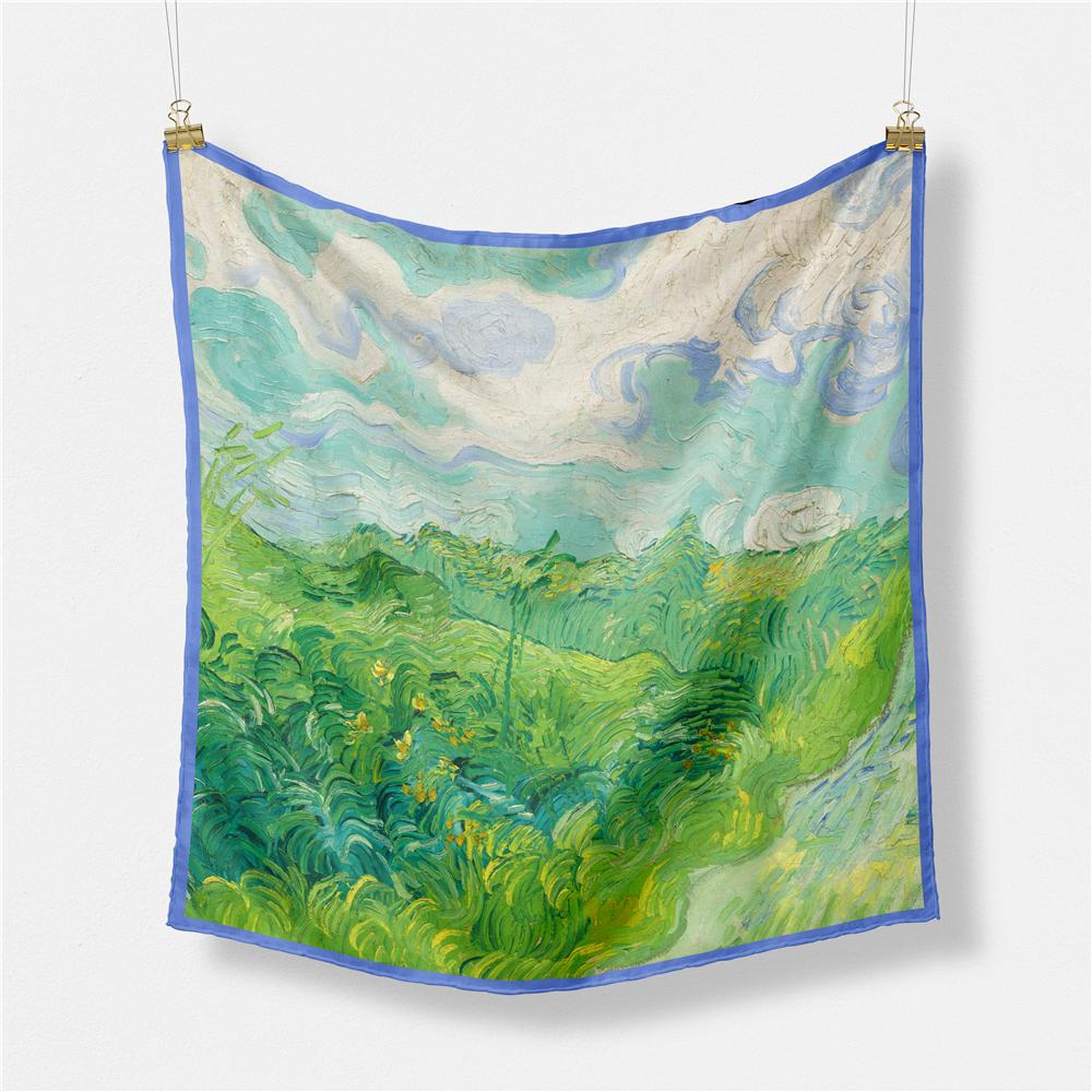 Famous Oil Painting Women Scarf Wraps Twill Silk Scarf 53cm Square Scarves Fashion Head Scarf Hijab Neckerchief Bandana New