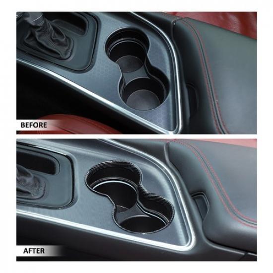 Front Gear Cup Holder Frame Trim Ring For Dodge Challenger 2015+ Carbon Fiber