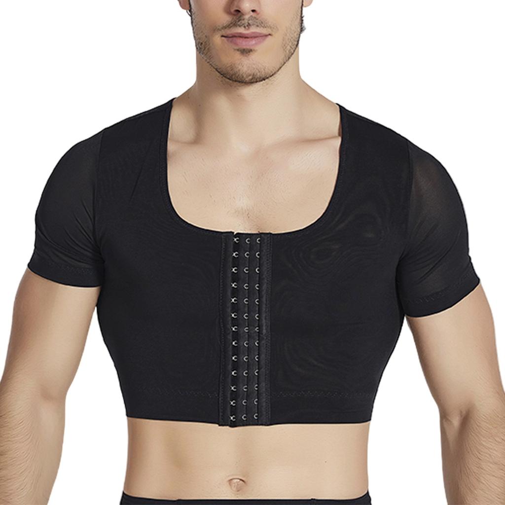 Men's High Elastic Breathable Body Shaping Vest With Front Button Chest Short Sleeve Shaping Tight Vest