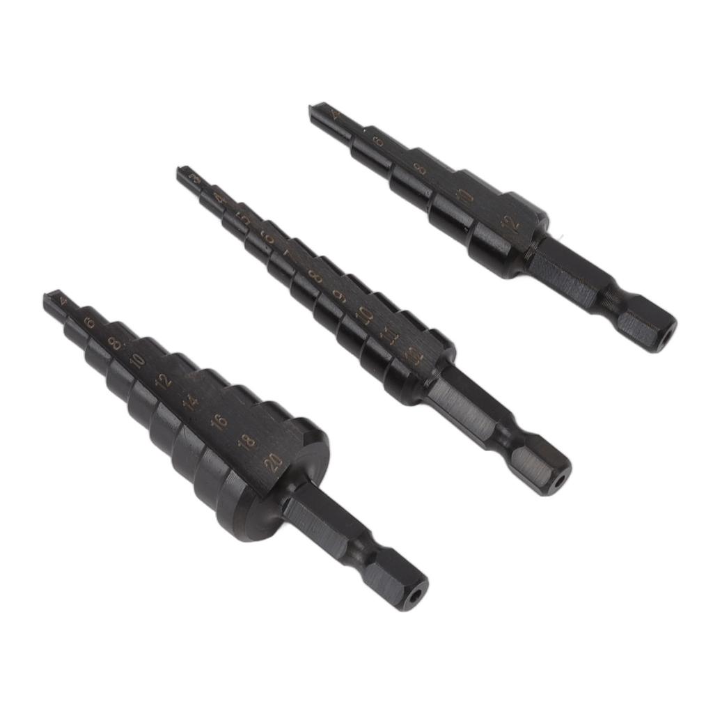 3Pcs High Speed Steel Step Drill Bit Set Hex Handle Step Drill Bit for Metal Wood Insulation Plate
