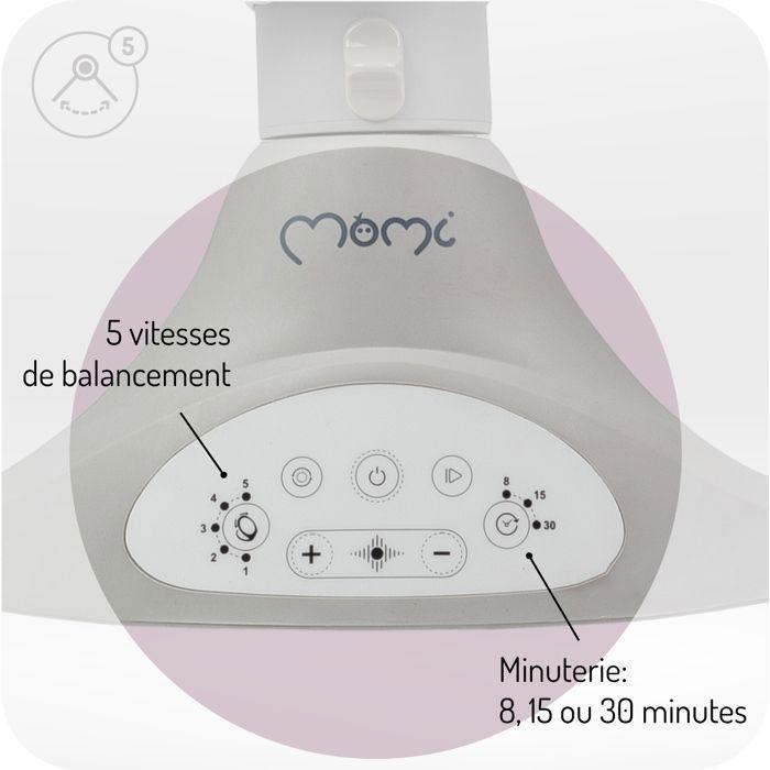 MoMi KENANI – Balancelle Bébé Électrique – Bluetooth – Télécommande – Moustiquaire – 5 Vitesses – Gris Clair